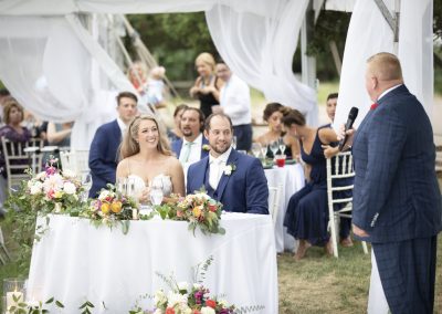 Outdoor waterfront wedding reception at Amarante's Sea Cliff in New Haven, Connecticut