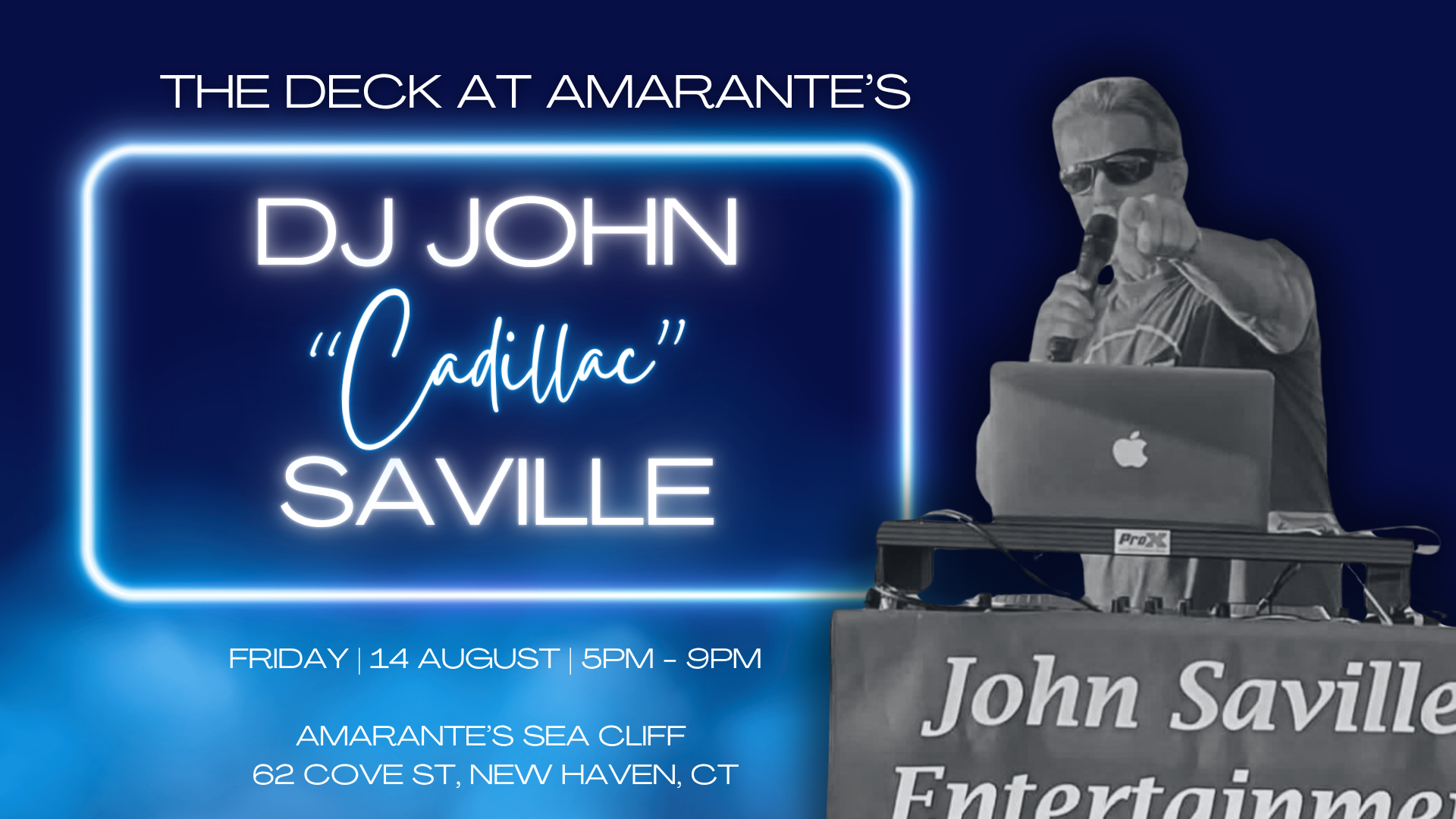 DJ John “Cadillac” Saville performing at The Deck at Amarante’s Sea Cliff