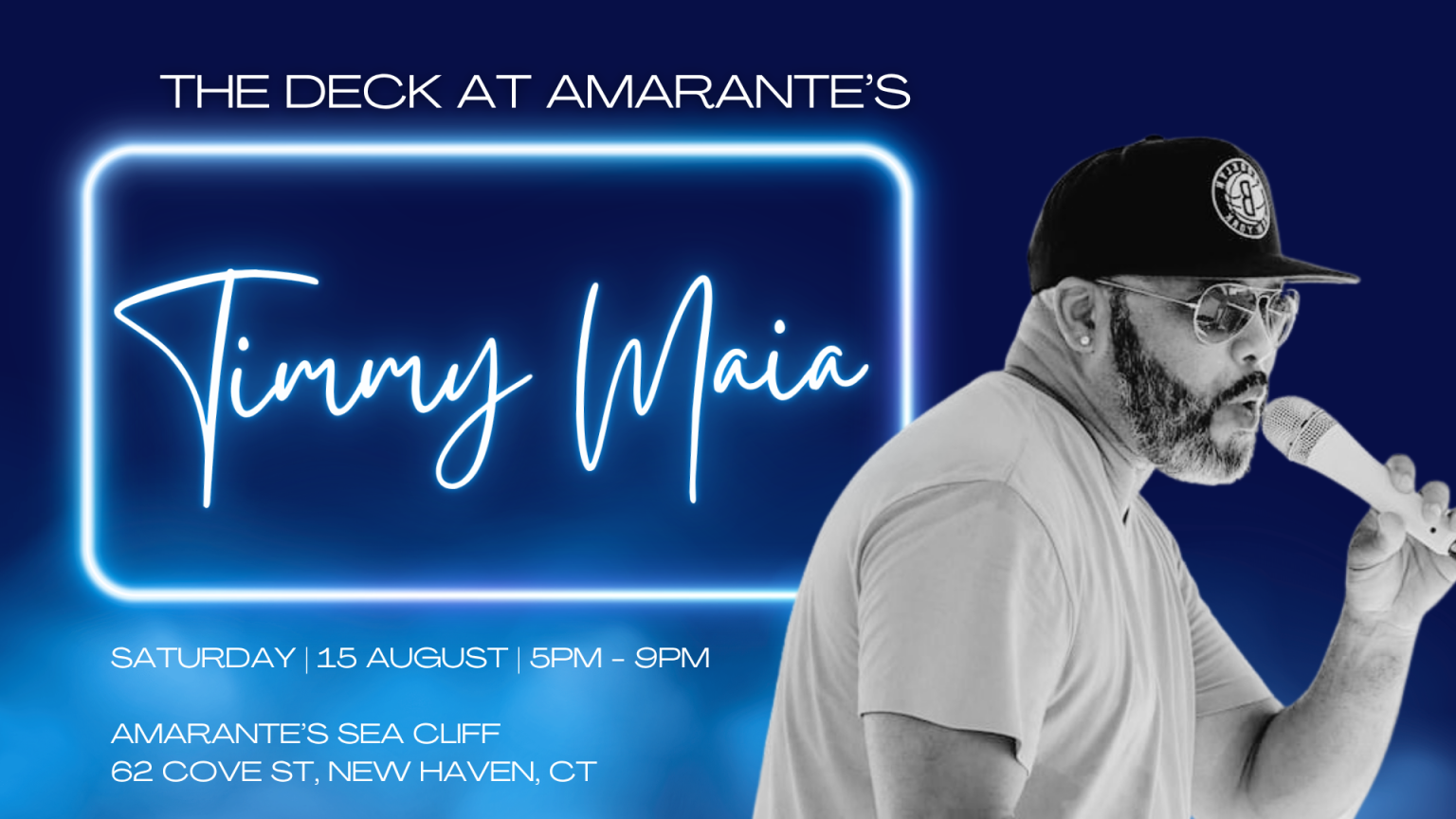 Timmy Maia hosting a dance party at The Deck at Amarante’s Sea Cliff