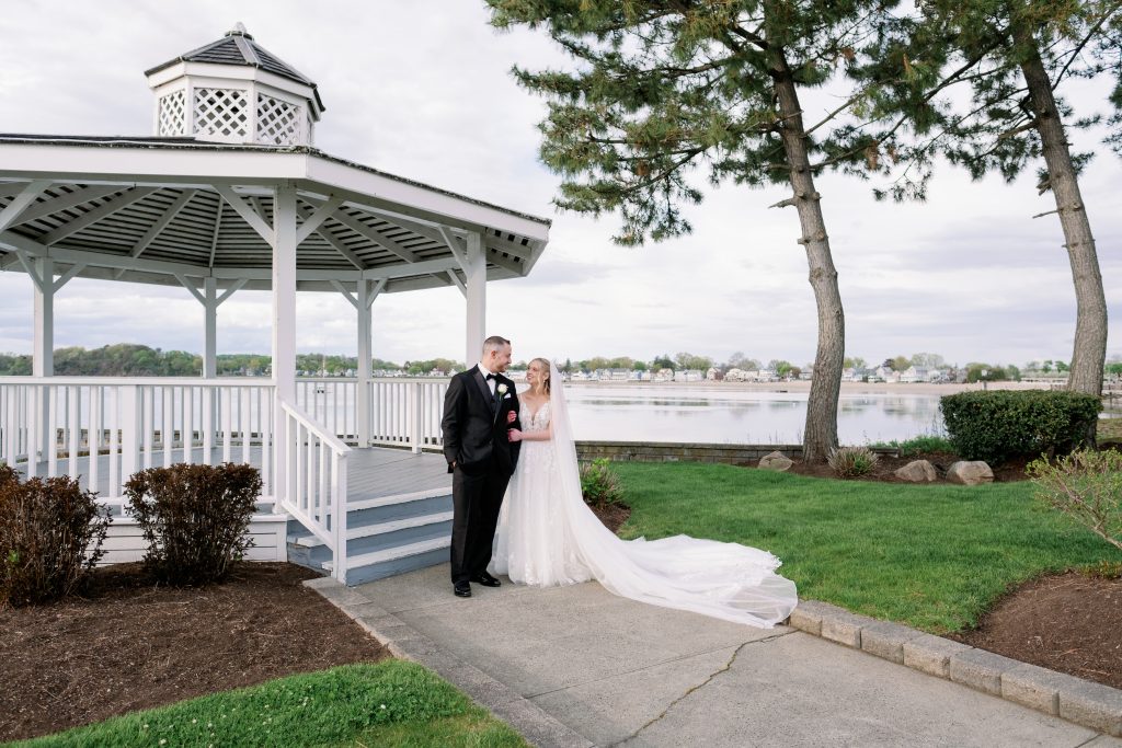 Bride and groom at Amarante's Sea Cliff overlooking Long Island Sound in New Haven, Connecticut