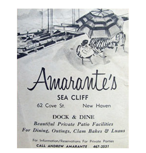 Historic Amarante's Sea Cliff menu from the early years of the waterfront restaurant in New Haven