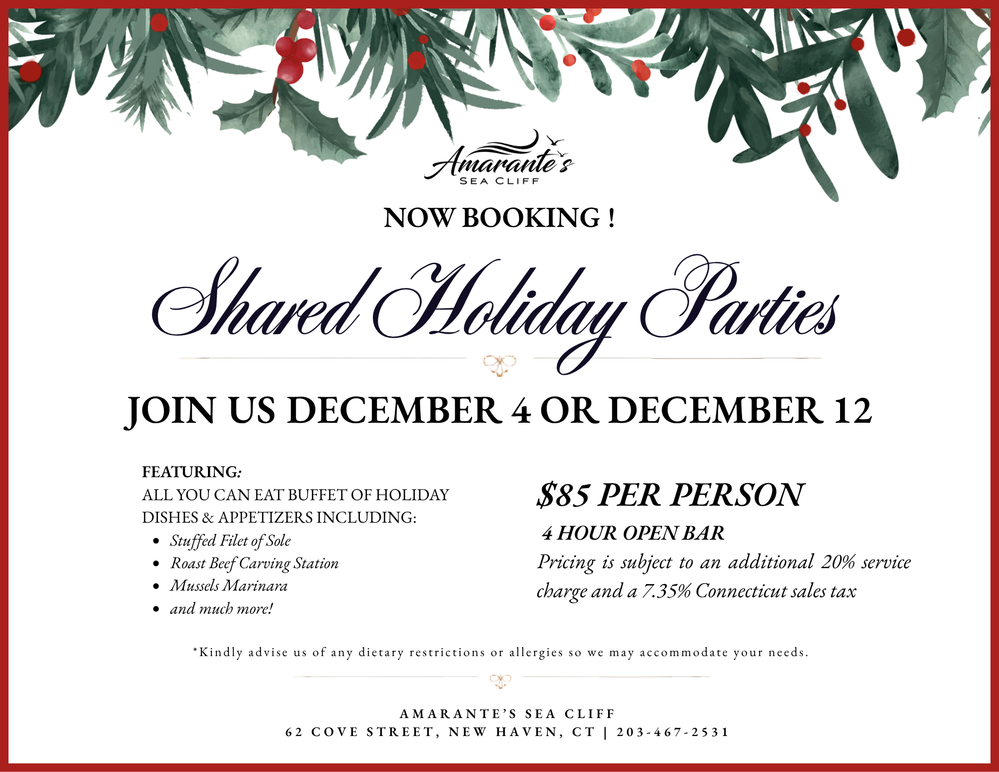 Shared Holiday Party information for Amarante's Sea Cliff